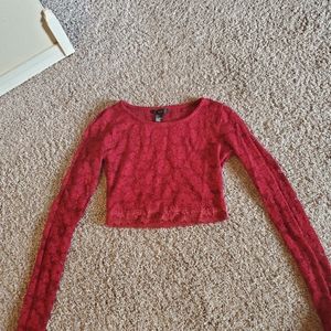 Red lace crop top